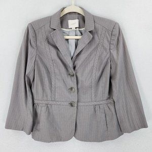 Ann Taylor LOFT Jacket Womens 6 Gray Pinstripe 3/4 Sleeve Short Ruffle Career